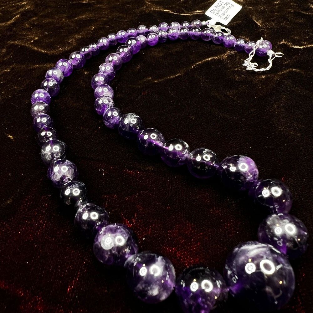 Amethyst Bead Silver Necklace | yahsarah | Gems TV | 925 Sterling Silver - Picture 8 of 12